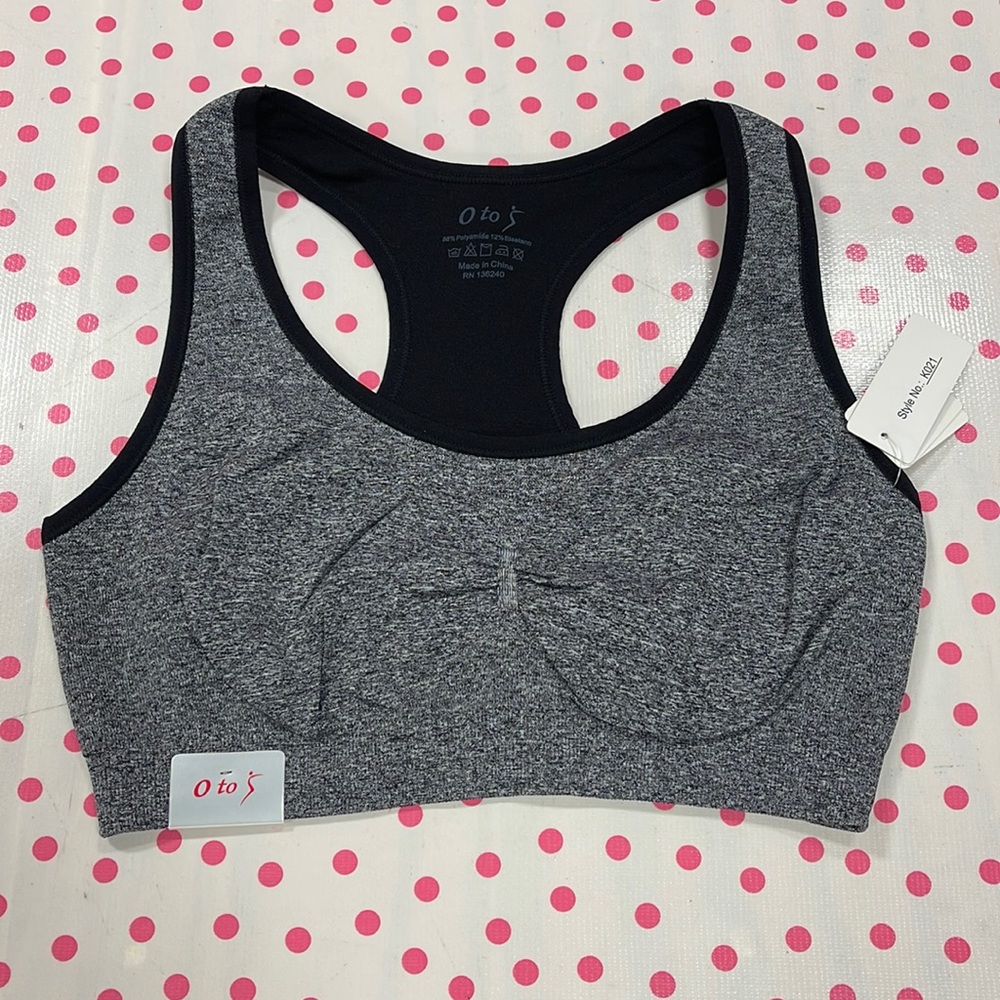 Racer back sports bra, L/XL RUNS SMALL, gray heathered